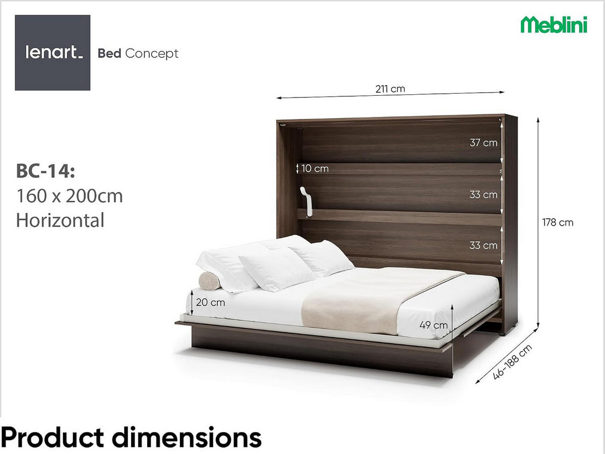 SCHRANKBETT BED CONCEPT BC-14 - Alteiche, Holzwerkstoff (160/200cm) - Meblini