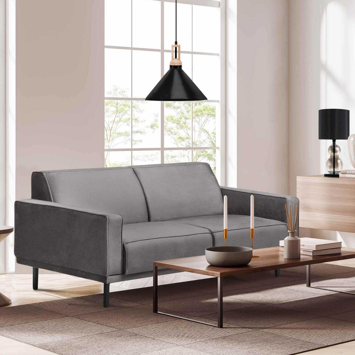 EINZELSOFA BARO 2-Sitzer,Dunkelgrau - Dunkelgrau, Holz/Textil (150/71/81cm) - KONSIMO®