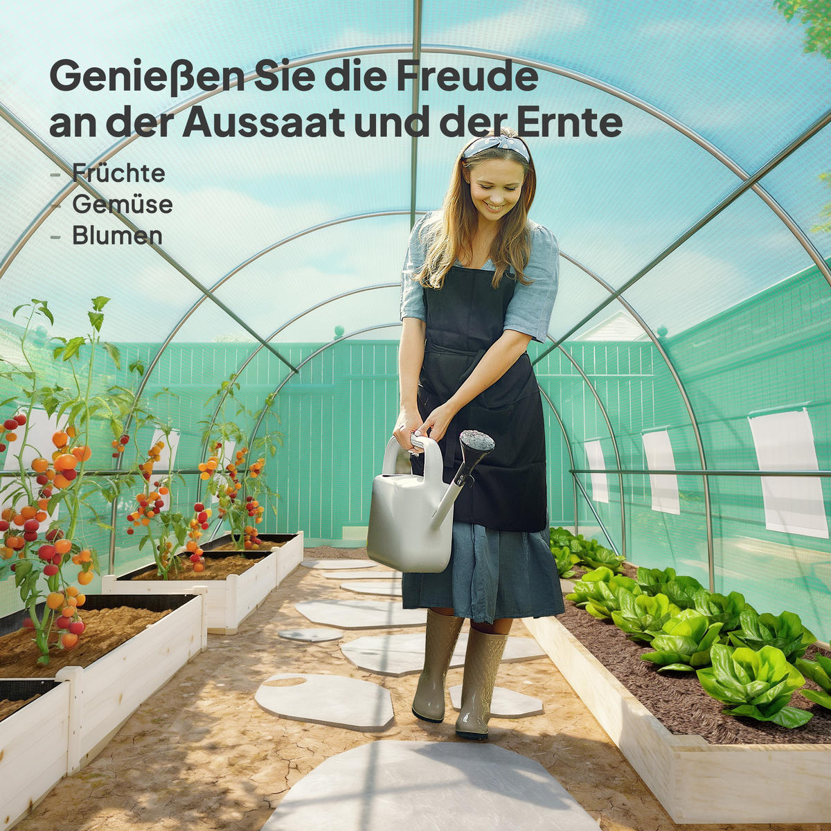 GEWÄCHSHAUS DE-05813 Folientunnel mit Fenster 595/300/200 cm Grün - Grün, Kunststoff/Metall (300/200/595cm) - ComfortXL