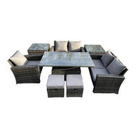 GARTENMÖBEL SET mit höhenverstellbarer Tisch Polyrattan Dunkelgrau 7-Sitzer - Dunkelgrau, Metall - Fimous