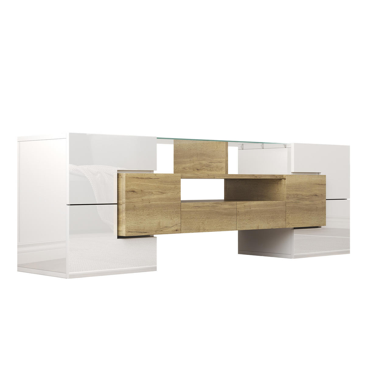 TV-SCHRANK 145 cm Weiß - Goldfarben/Weiß, Holzwerkstoff (30/51/145cm) - Raumix