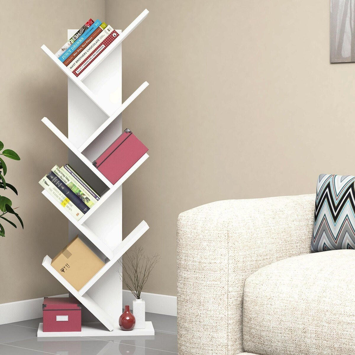 BÜCHERREGAL mit 8 Regalböden 22/46/128,5 cm - Weiß, Holzwerkstoff (46/128.5/22cm) - Calicosy