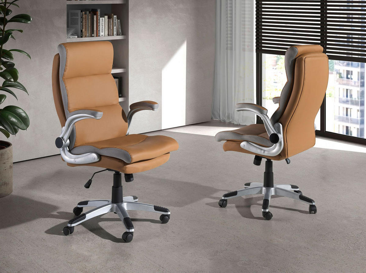 CHEFSESSEL Bürodrehstuhl aus braunem Kunstleder 66/72/112 cm - Edelstahlfarben/Braun, Leder/Kunststoff (66/112/72cm) - ANGEL CERDA