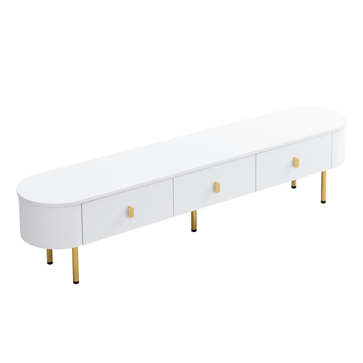TV-SCHRANK 174/35/41 cm weiß MDF mit goldenen Griffen und zylindrischen Beinen - Weiß, Holzwerkstoff (174/41/35cm) - OKWISH