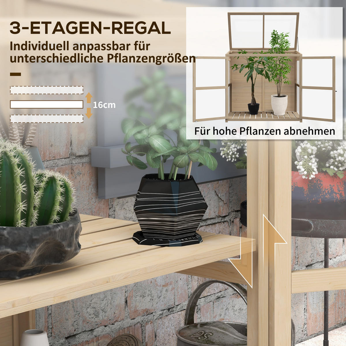 GEWÄCHSHAUS 2-Stufiges Hochbeet mit Dachfenster, Doppeltür, Acryl, Tannenholz, Natur - Fichtefarben, Holz/Kunststoff (61/103/103cm) - Outsunny