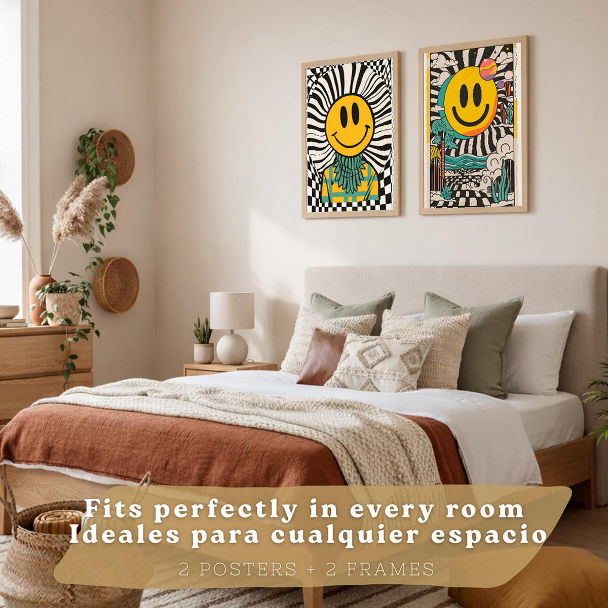 PLAKAT Sada 2 Emoji A4 Lehký dřevěný rám - béžová, papír (29.7/1/21cm) - Nacnic
