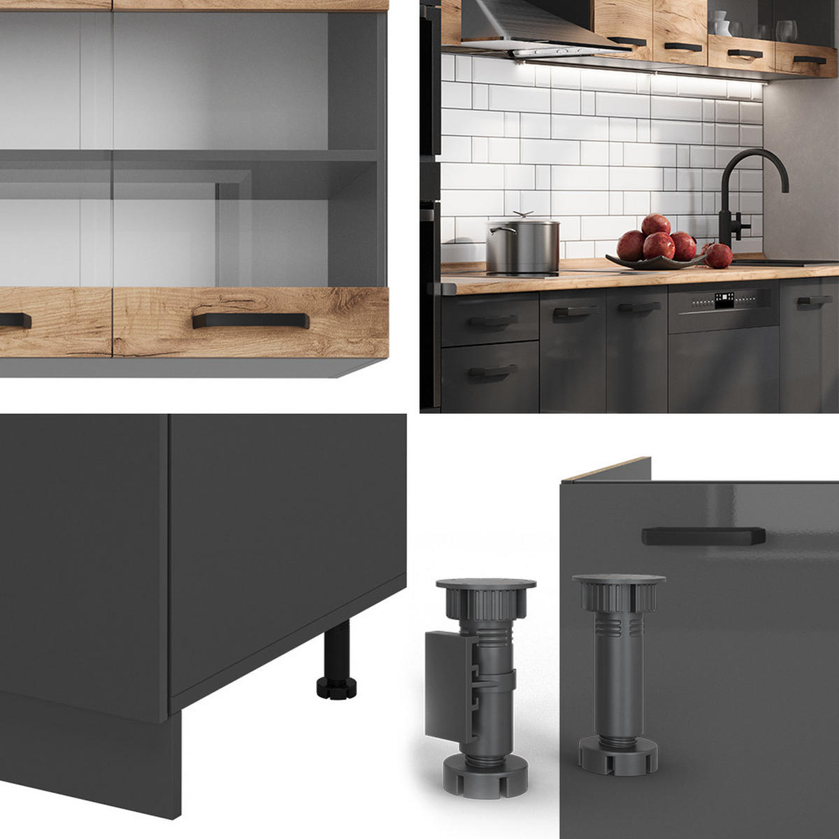 KUCHYŇSKÝ KOUT R-Line Zlatý dub power/antracit - medově dubová/antracitová, kompozitní dřevo (300/81.6/60cm) - Vicco