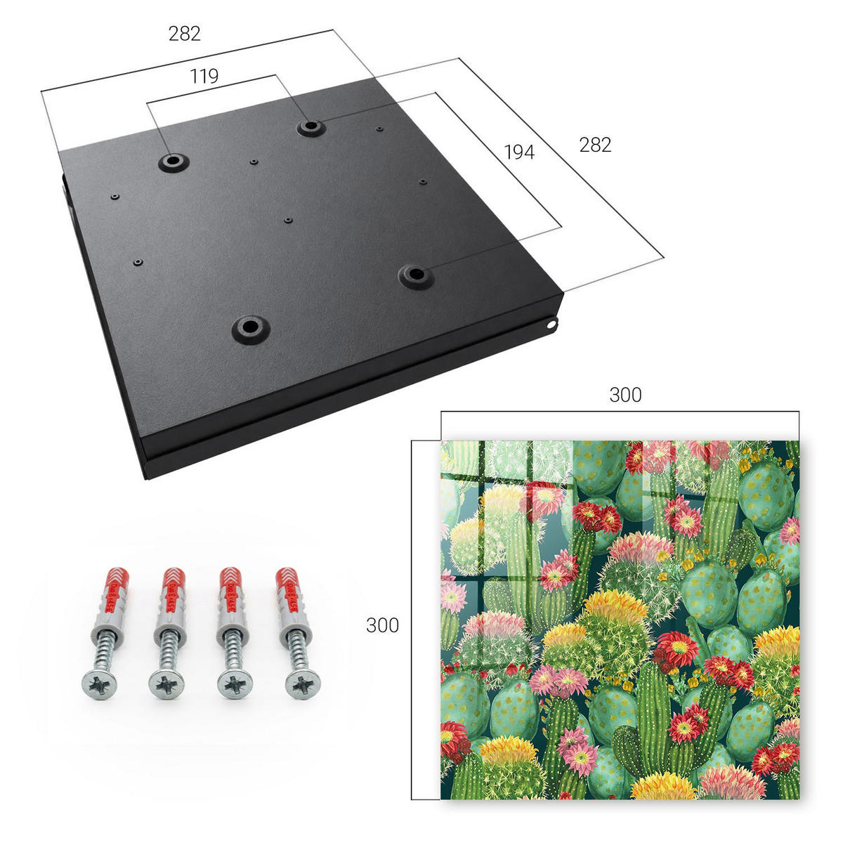 SCHLÜSSELBOX Schwarz 30x30 cm- Türöffnung nach rechts - Bunter Garten - Grün, Metall (30/30/5cm) - TULUP