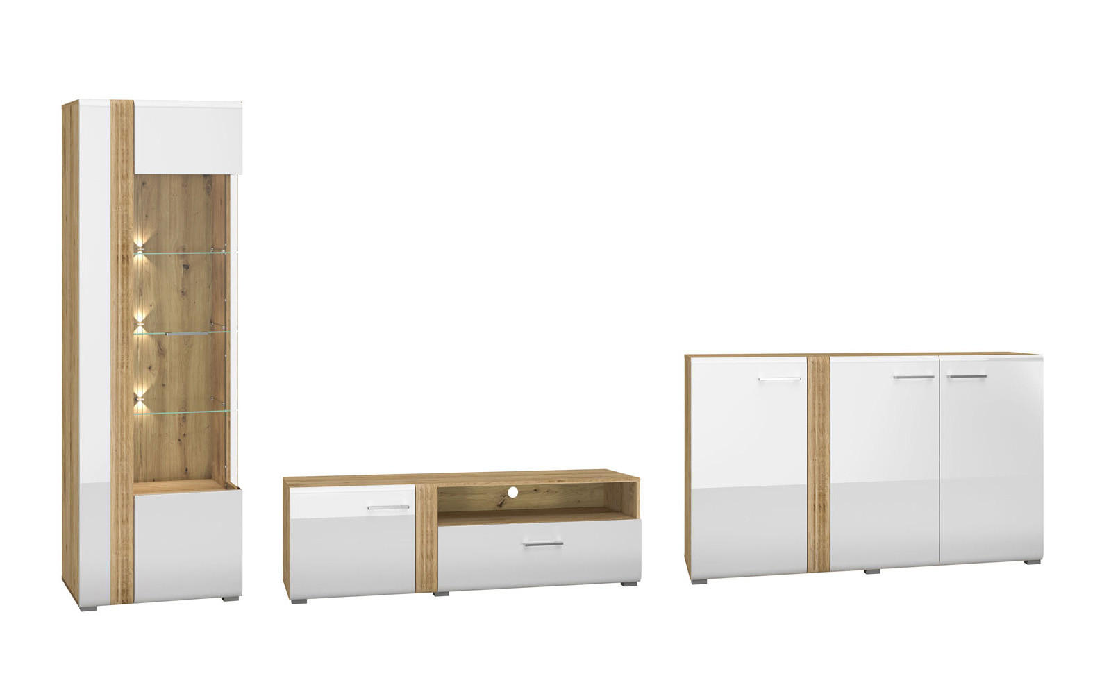Feldmann-Wohnen Wohnzimmer-Set Weiß, Braun 365x196x42 cm