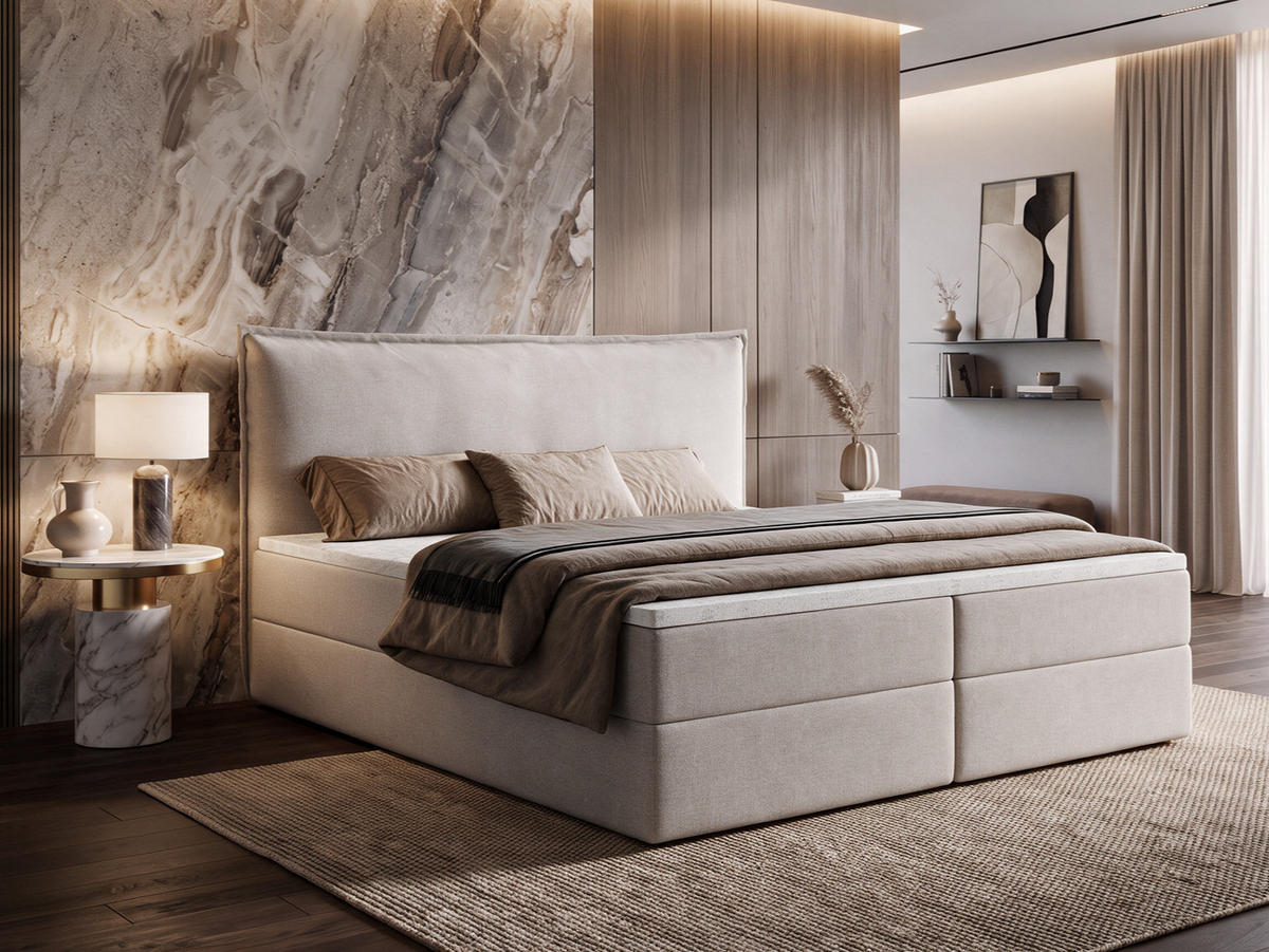 BOXBETT ARENO 200x200 cm Komplett-Set mit Bettkasten, Bonell-Matratze H3 und Topper - Grau - Grau, Textil (200/200cm) - Luxkor24
