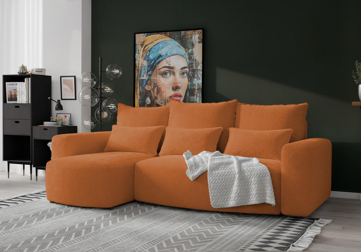 ECKSOFA Travis mit Bettkasten und Schlaffunktion, L-Form, Cord, Universal - Rostfarben, Holzwerkstoff (248/148cm) - 4ALL HOME