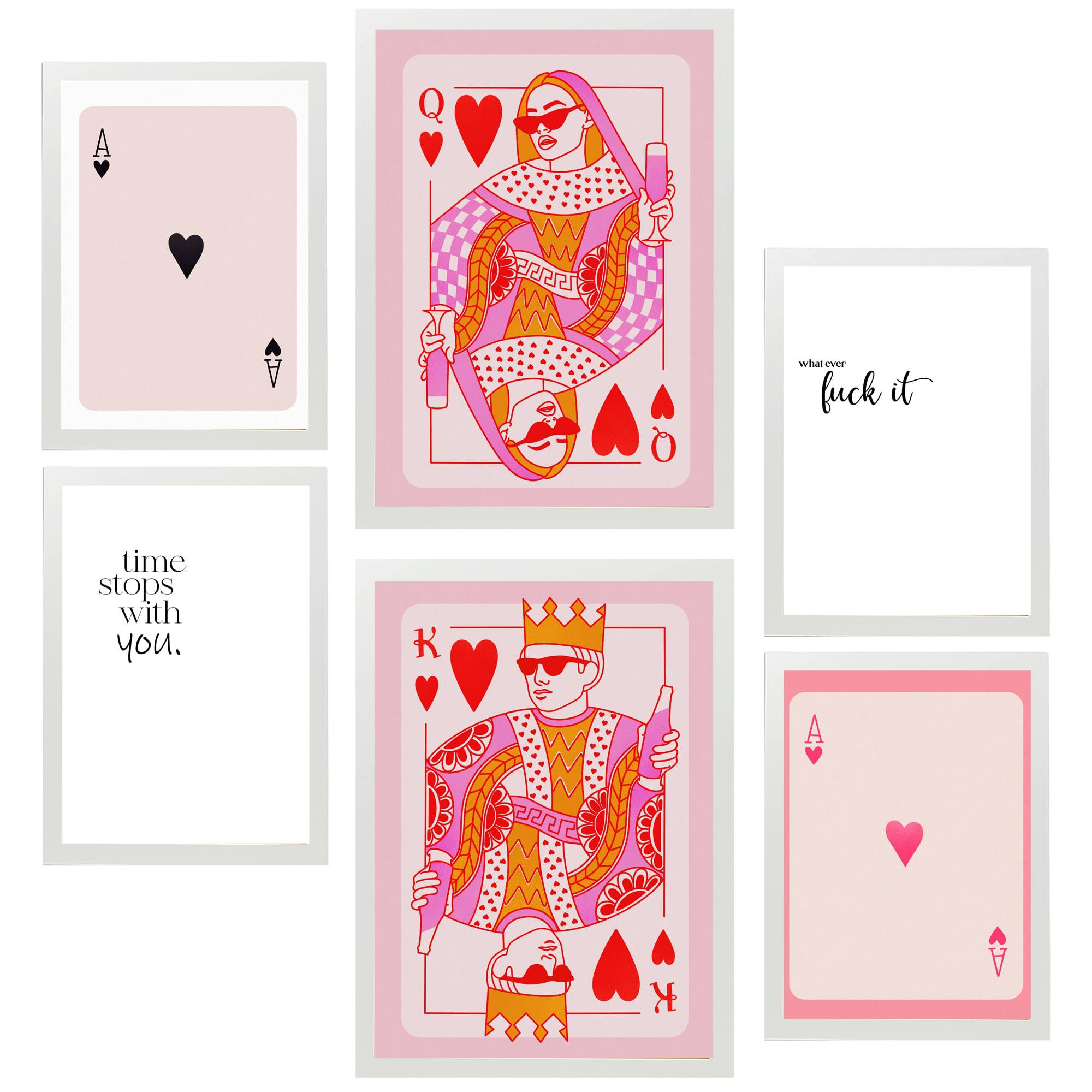 POSTER Set Mit 6 Moderner Kunst In Rosatönen A3 & A4 Weißer Rahmen - Weiß, Papier (29/3cm) - Nacnic