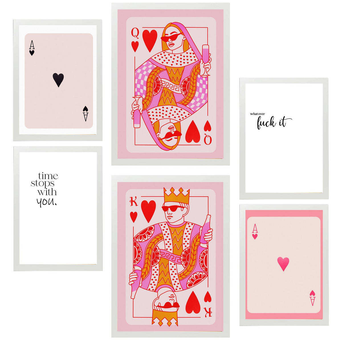 POSTER Set Mit 6 Moderner Kunst In Rosatönen A3 & A4 Weißer Rahmen - Weiß, Papier (29/3cm) - Nacnic