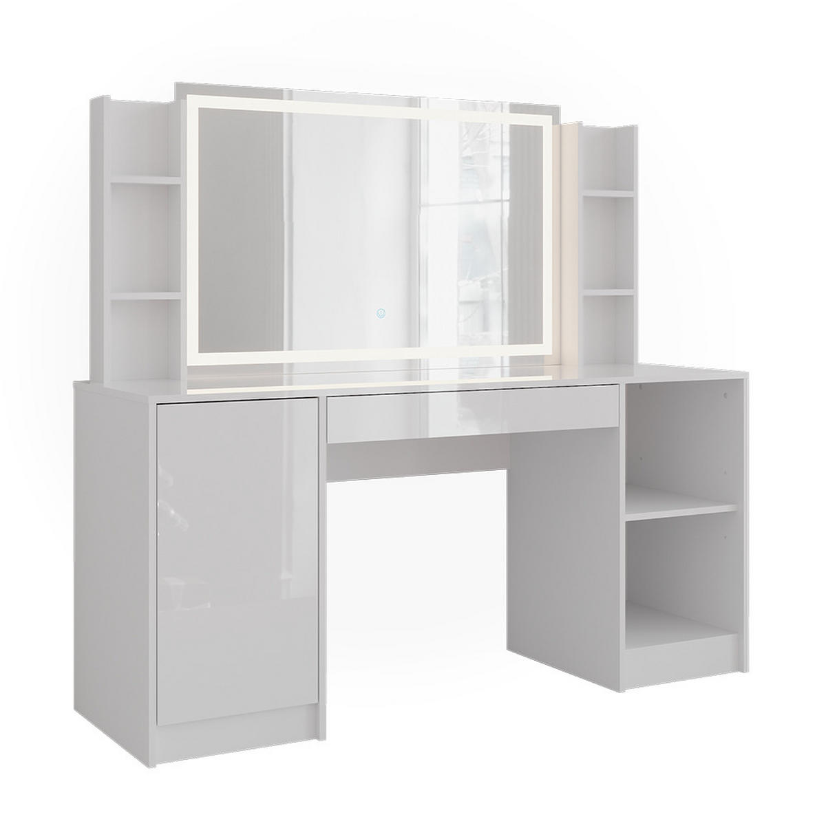 SCHMINKTISCH Sherry Weiß/Weiß Hochglanz 158.2 cm 4 Teile - Weiß Hochglanz, Holzwerkstoff (158.2/76/50.1cm) - Vicco