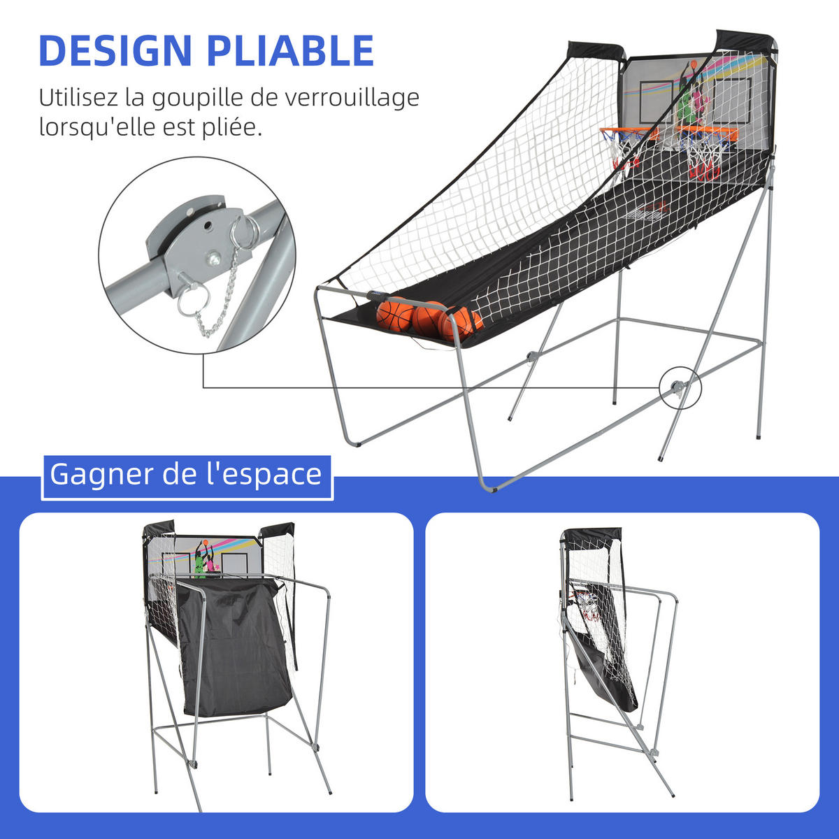 BASKETBALL-ARCADE DE-18659 klappbar, 2 Körbe, 8 Spielmodi Schwarz/Weiß - Schwarz, Holzwerkstoff (110/205cm) - ComfortXL