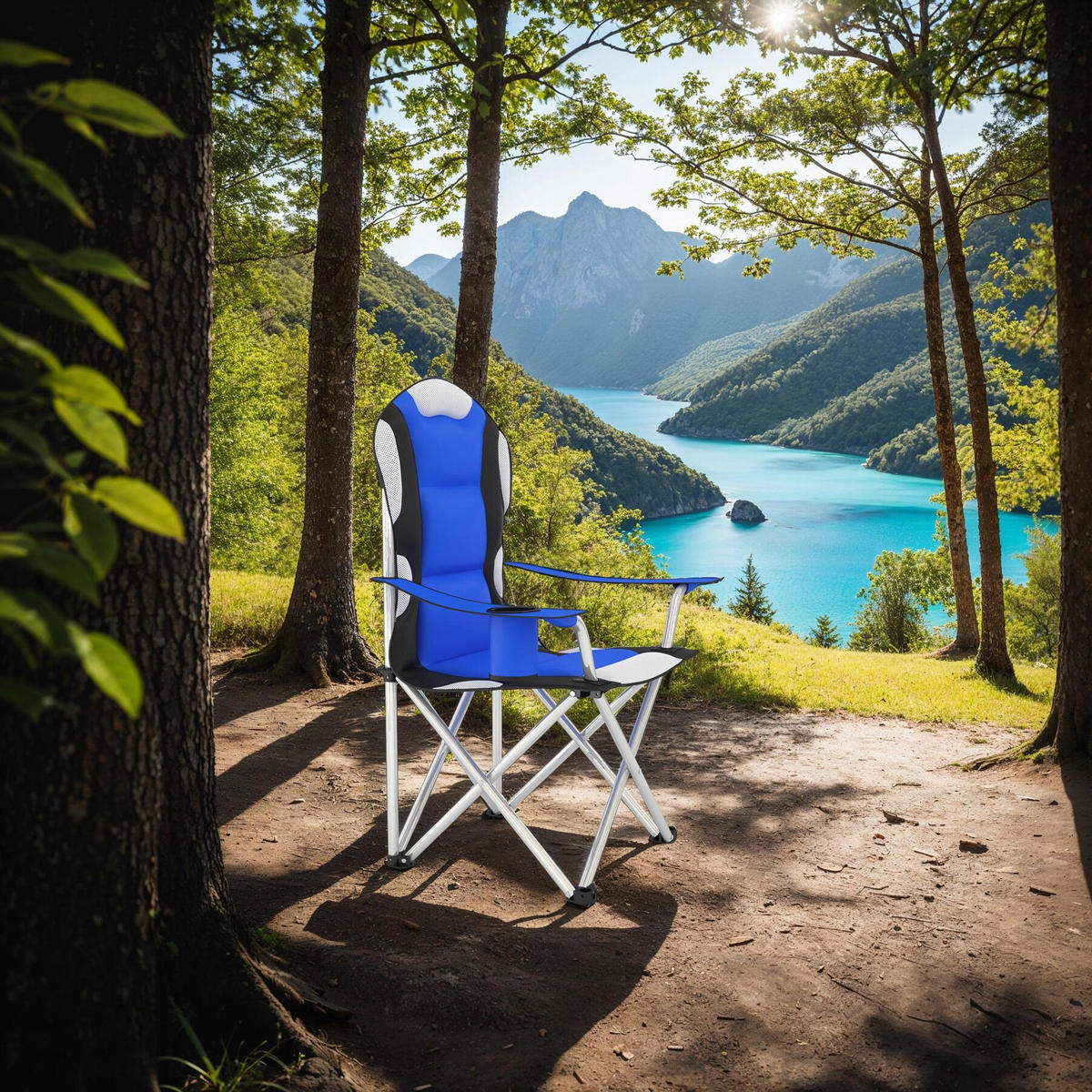 CAMPINGSTUHL 4er Set, 60 x 88 x 110 cm, blau - Blau, Textil (88/110/60cm) - tectake