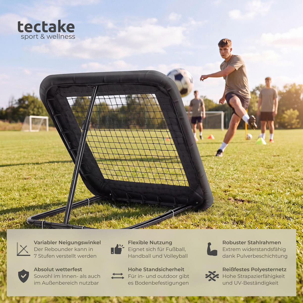 REBOUNDER FÜR FUSSBALL Alphonso, 100 x 100 cm, schwarz - Schwarz, Kunststoff (100/95cm) - tectake