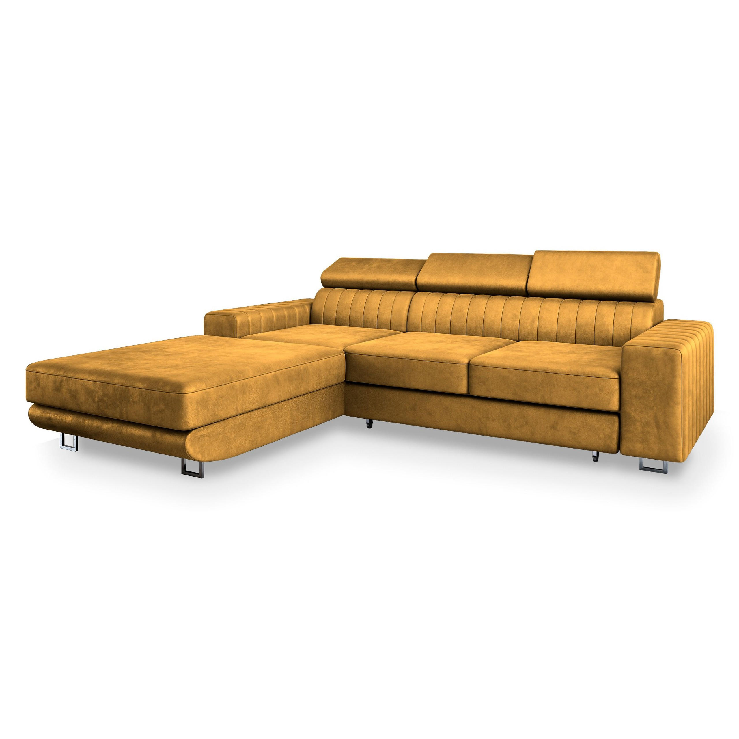 ECKSOFA NOTO L-S Gelb Velours-Stoff mit Schlaffunktion - Gelb, Holz (267/190cm) - MASSENO