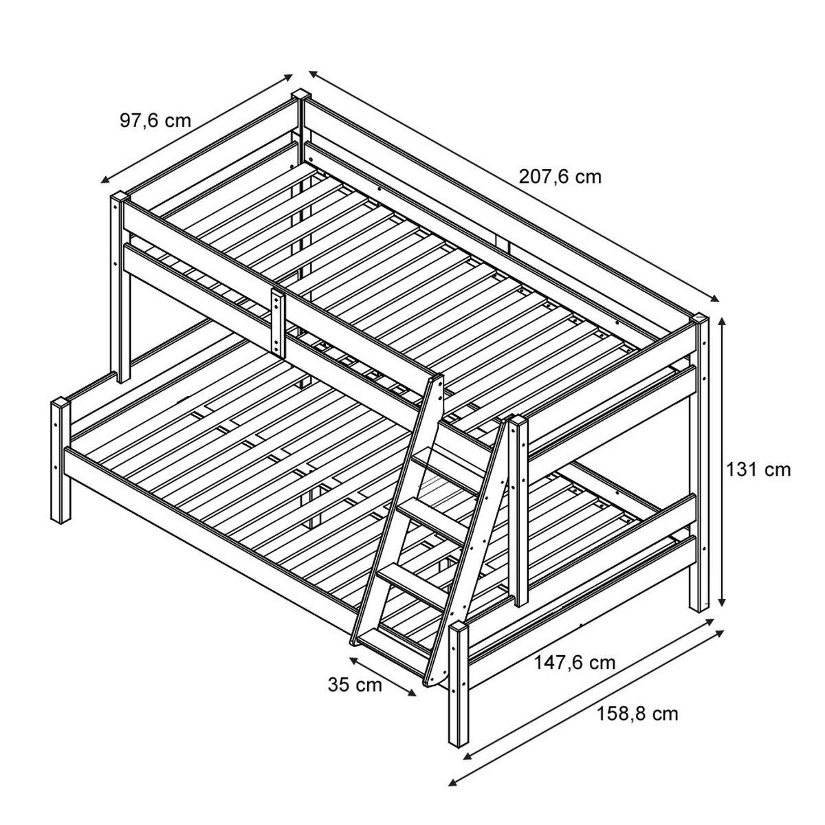 ETAGENBETT Everest Weiß 140x200/90x200 cm - Weiß, Holz (140/200cm) - VitaliSpa