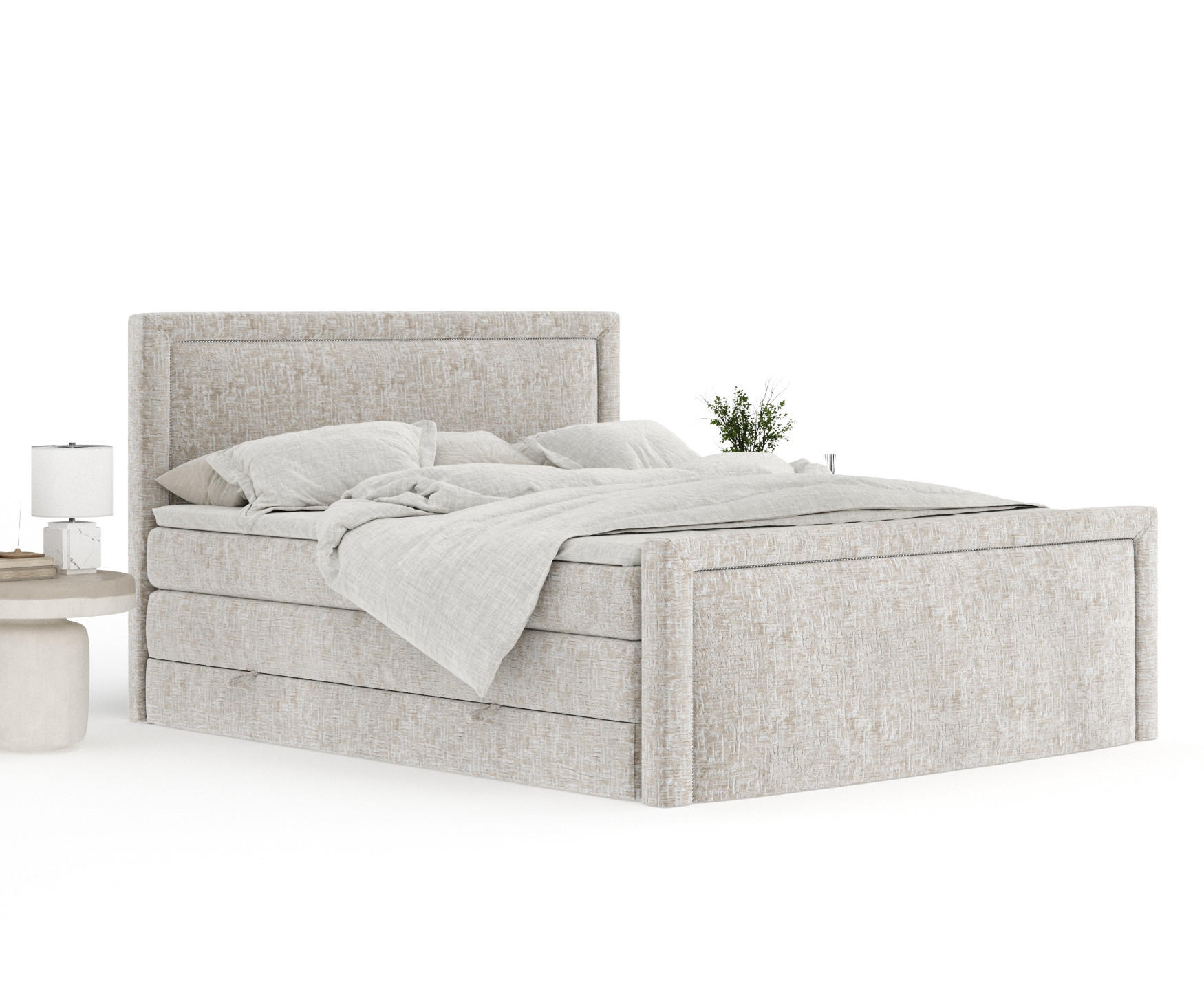 Thumbnail - Maison de Reve Boxspringbett, Beige, Textil, Buche, Kiefer, H3 + H4, 7-Zonen, Höhe ca. 40 cm, 200x200 cm, Handmade in Eu...