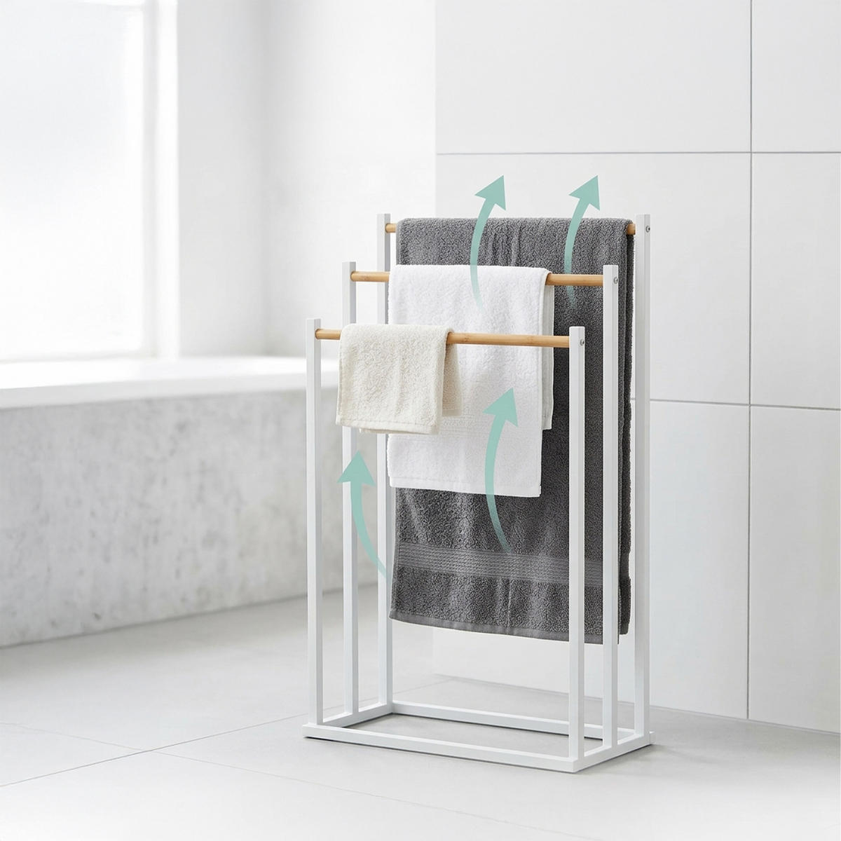HANDTUCHSTÄNDER - Weiß, Holz/Textil (45/76/21.5cm) - Relaxdays