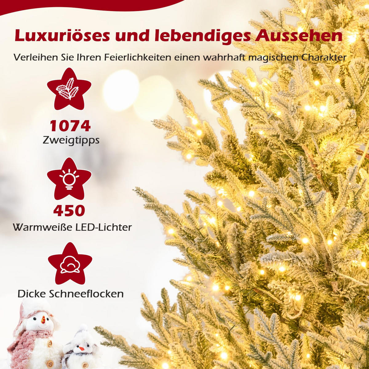 WEIHNACHTSBAUM mit 13 Modi Beleuchtung und Schnee 210 cm grün - Grün, Metall (210cm) - COSTWAY