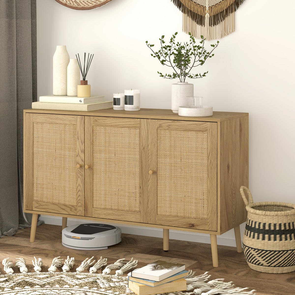SIDEBOARD Naturfarben, Rattantüren, 120/40/75 cm - Naturfarben, Holz (120/75/40cm) - PANGIVO