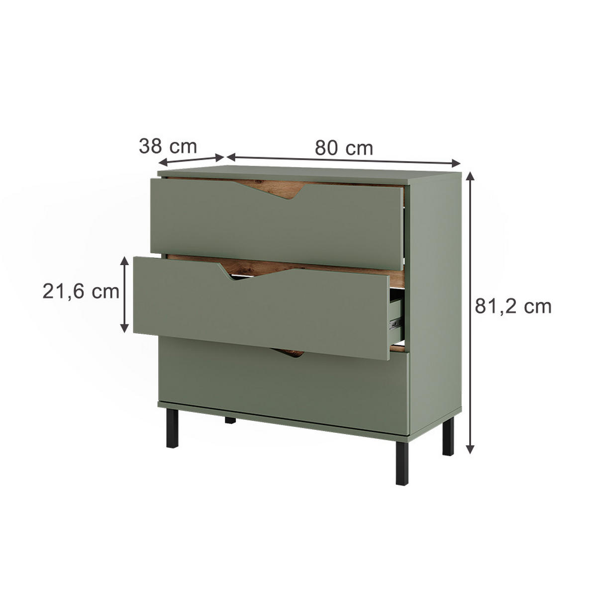 KREDENC Marelle Zelená/umělecká - světle šedá/zelená barva, kompozitní dřevo (80/81.2/38cm) - Vicco