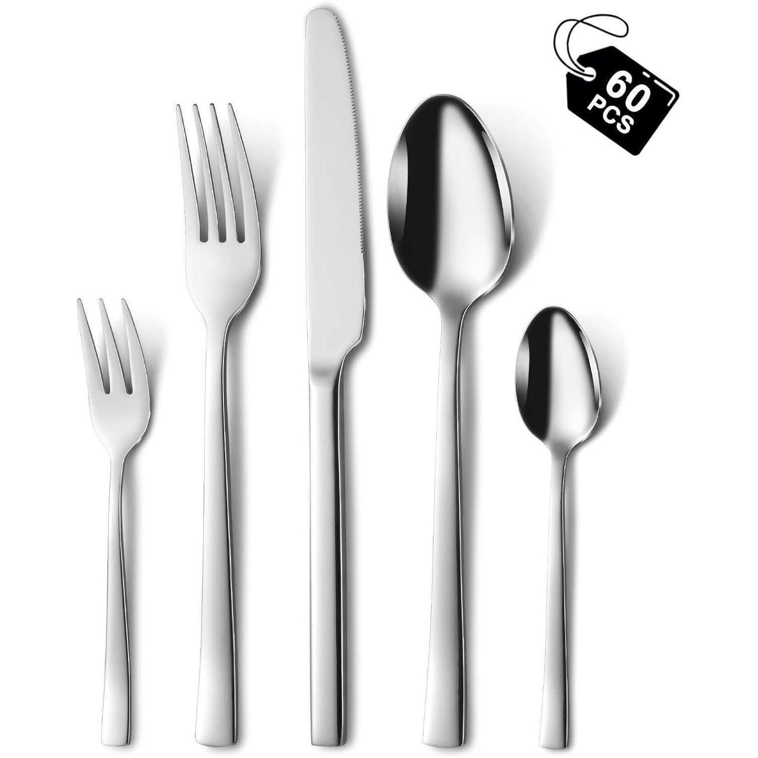 BESTECKSET 60-teilig für 12 Personen Edelstahl Hochglanzpoliert Spülmaschinenfest - Silberfarben, Metall