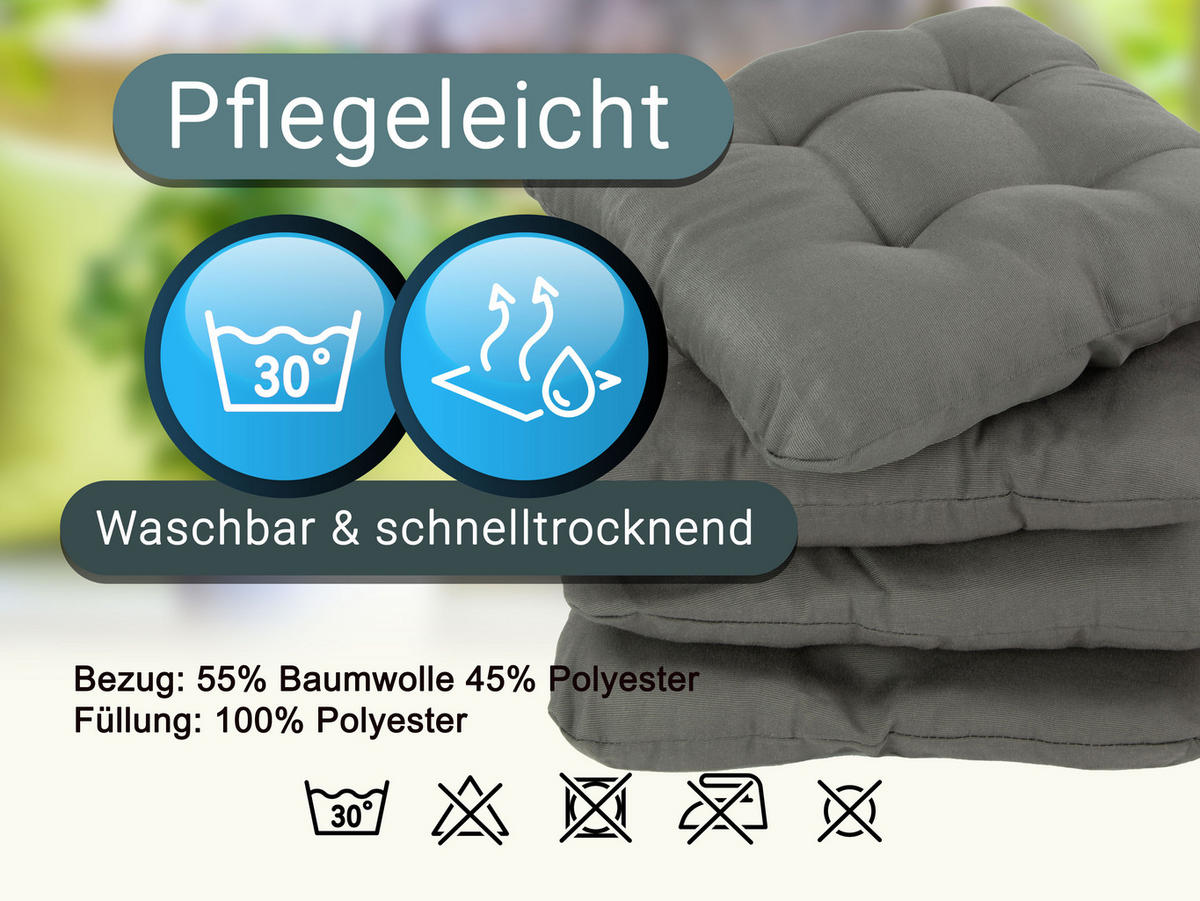 STUHLKISSEN, 4er-Set, 38x38 cm, 55% Baumwolle, 45% Polyester, Grau - Anthrazit, Textil (38/38/6cm) - Zollner