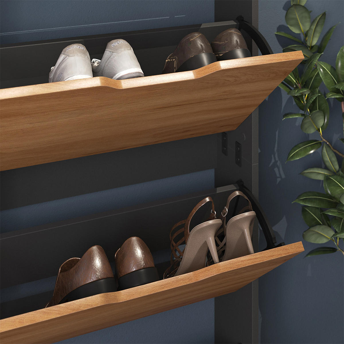 SCHUHKIPPER Luca, Anthrazit/Goldkraft Eiche, 59 x 192 cm mit 5 Kippfächern - Honigeiche/Anthrazit, Holzwerkstoff (59/192/17cm) - Vicco