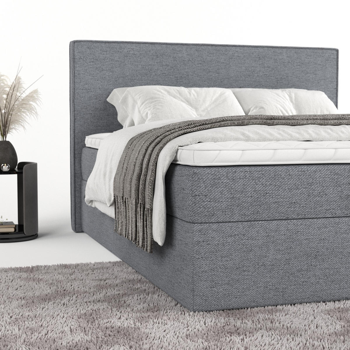 BOXBETT Nuvia 180/200 cm Grau im Neve Stoff - Schwarz/Grau, Holz/Holzwerkstoff (180/200cm) - AltaBeds