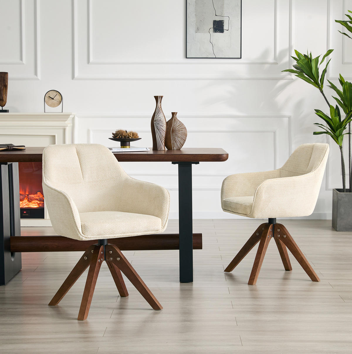 ESSZIMMERSTUHL drehbar mit Armlehnen 82 cm Stoff Walnut White 2er-Set - Weiß, Holz (46/82/58cm) - Meubliv