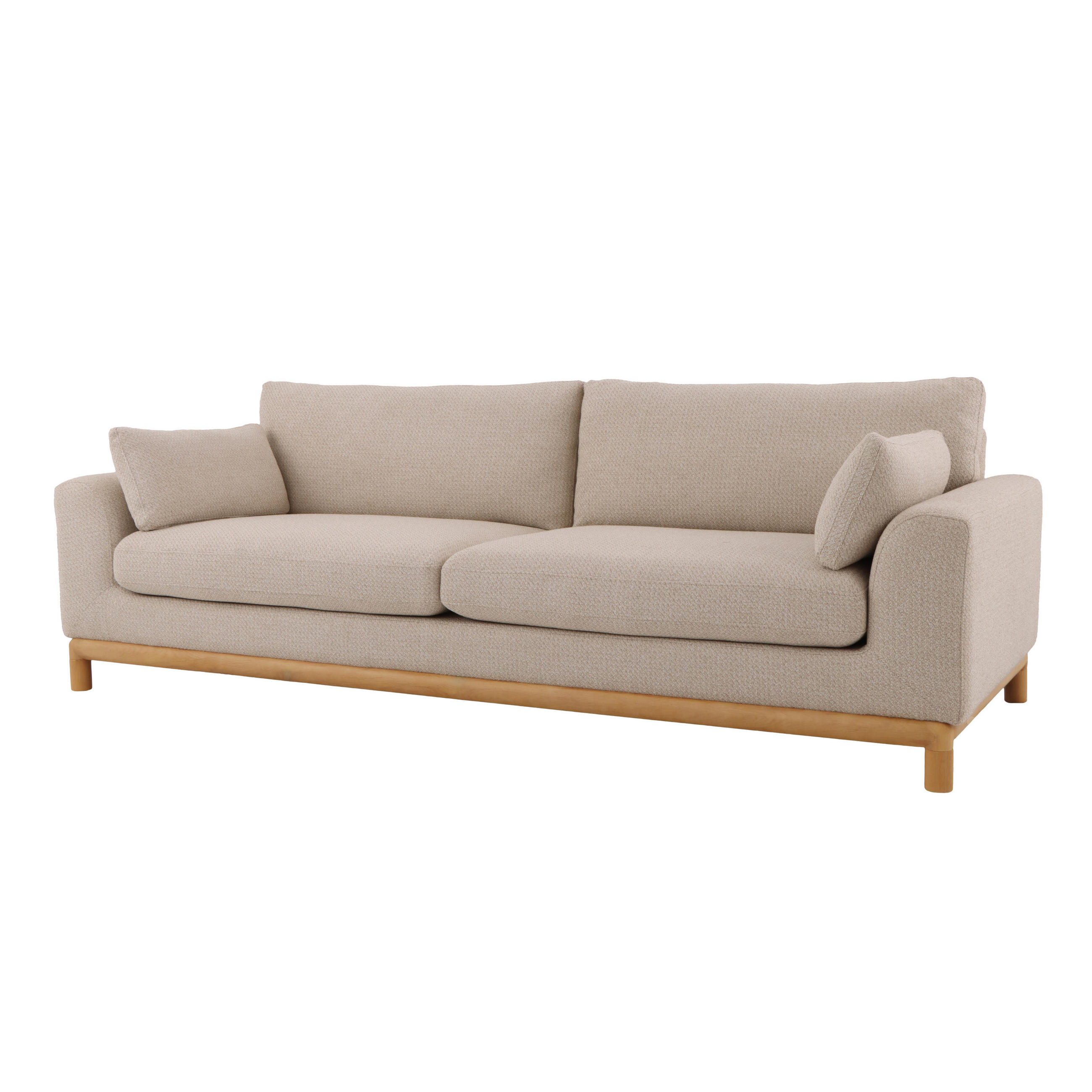 SOFA Celeste, 3-Sitzer, Natur Massiveiche + beiger Stoff - Beige, Holz (250/87/102cm) - WOODEK