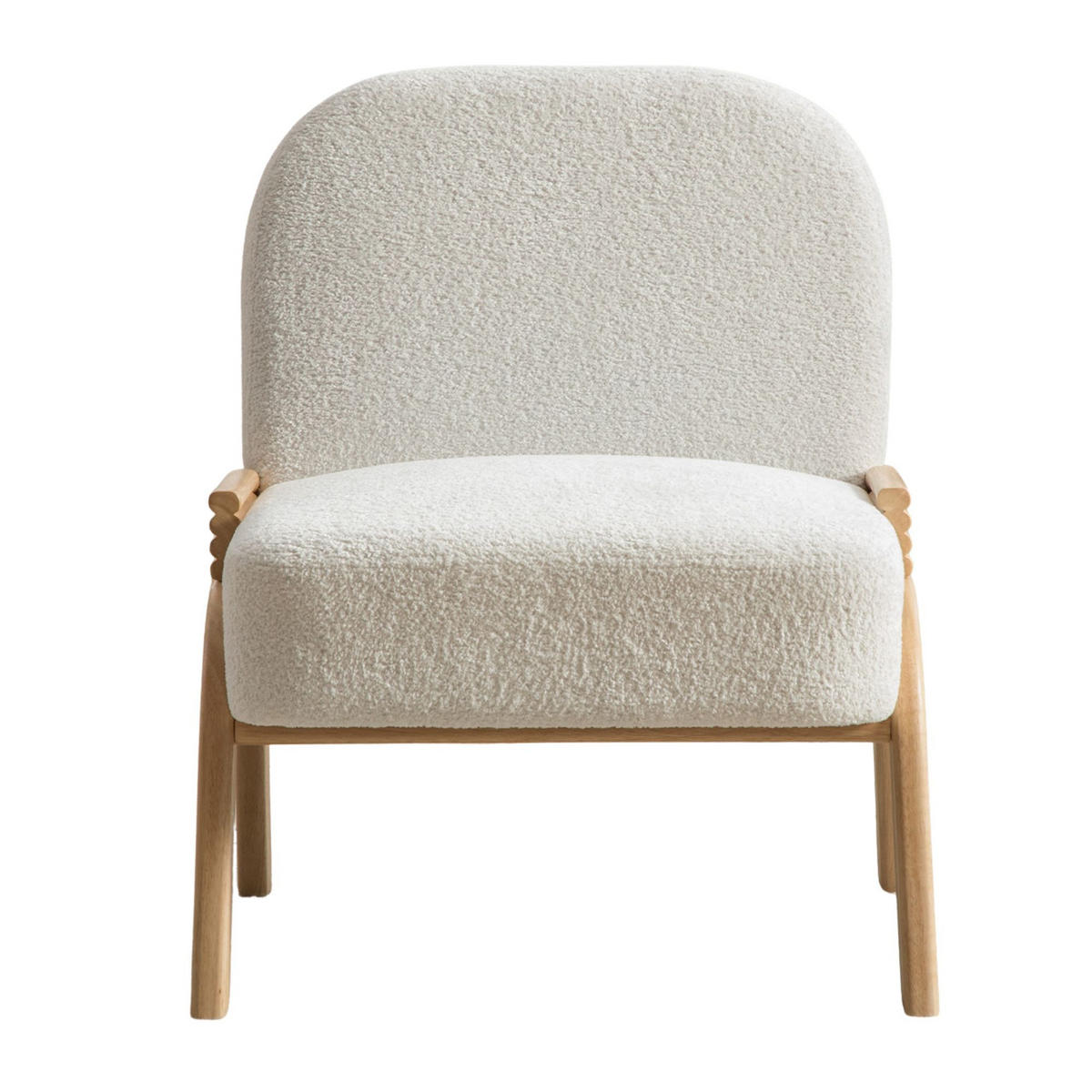 FÅTÖLJ i Chenille och Massivt Trä, skandinavisk design och utan armstöd - Cremefärgad, Textil (72/78/61cm) - Urban Meuble