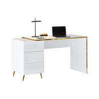 SCHREIBTISCH mit Schubladen - Weiß glänzend & Goldfarben - MARZIALO - Weiß, Holz (59/142.4/75.6cm) - Vente-Unique