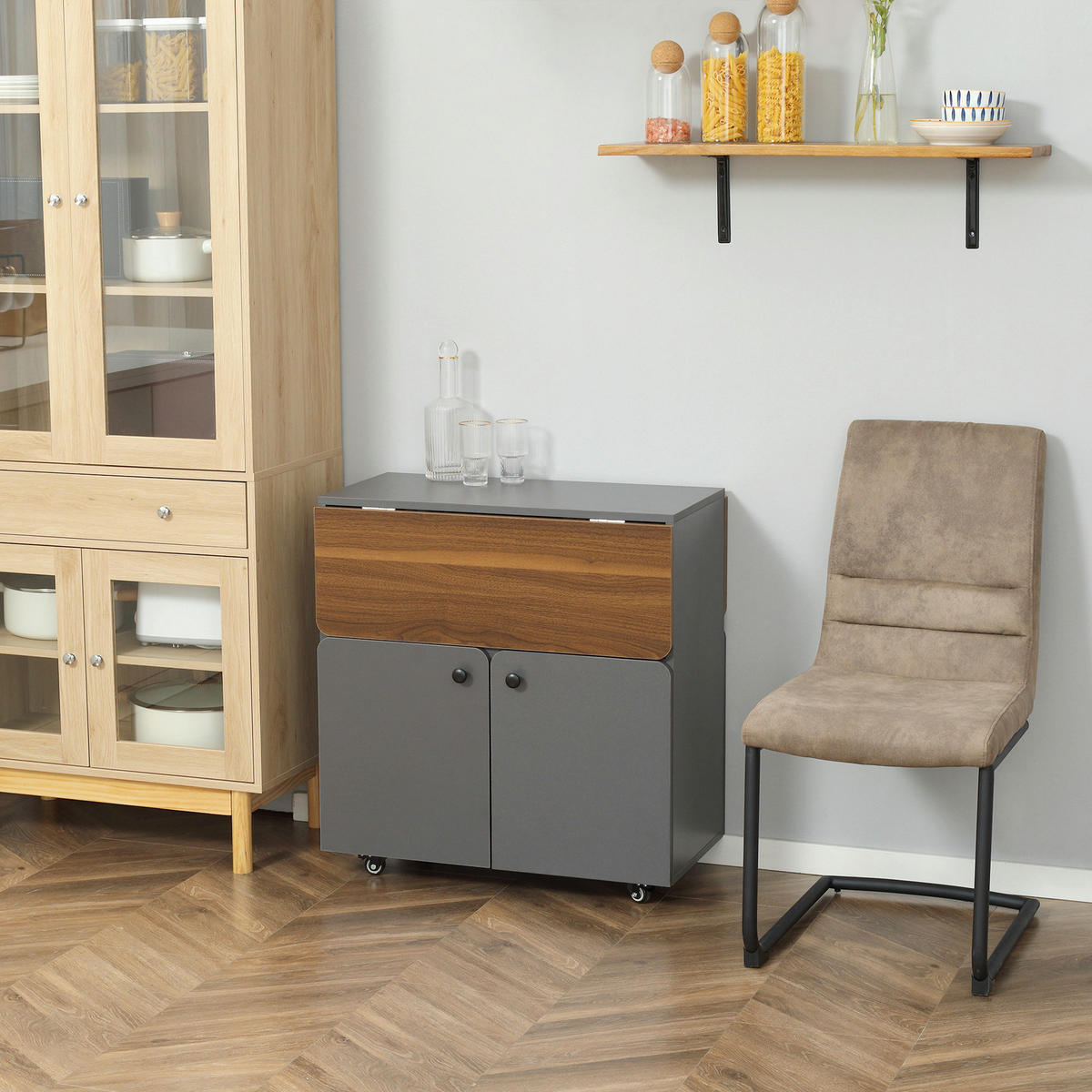 KLAPPTISCH Spanplatte Stahl Hellgrau Dunkelbraun - Hellgrau/Schwarz, Holzwerkstoff/Kunststoff (70/83/75cm) - HOMCOM