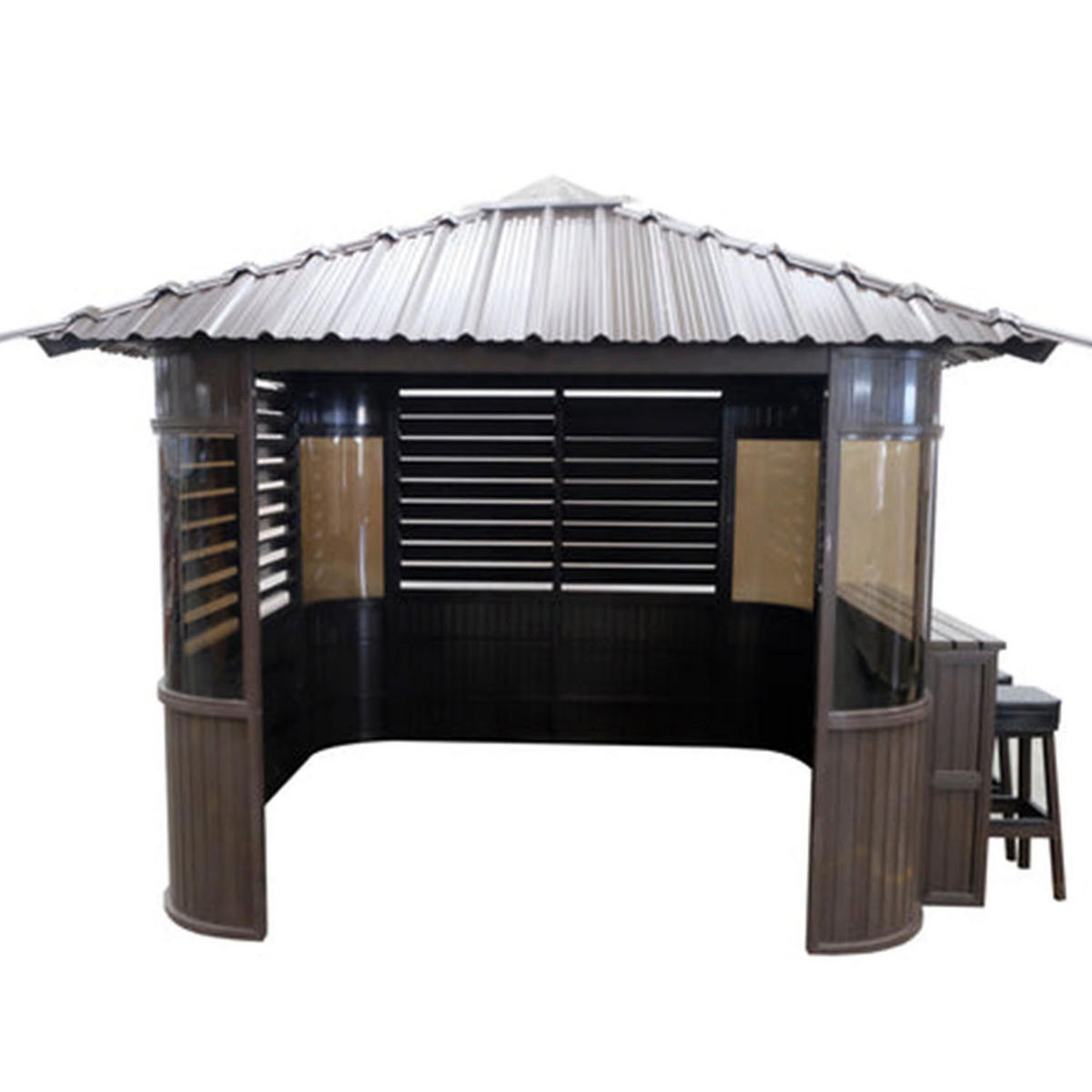 WHIRLPOOL PAVILLION SET Fraser Pavillion inkl. Bar & 4 Bar Hockern - Braun, Kunststoff (305/295/305cm) - Canadian Spa Company