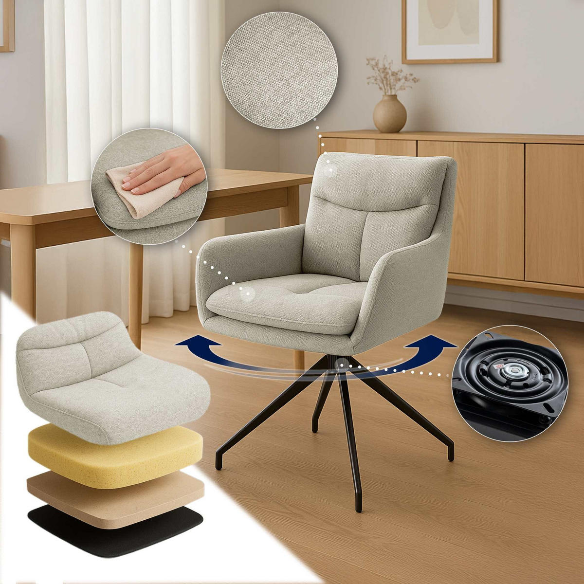 ESSZIMMERSTUHL Somers 83x57x62 cm creme - Creme, Textil (57/83/62cm) - furnicato