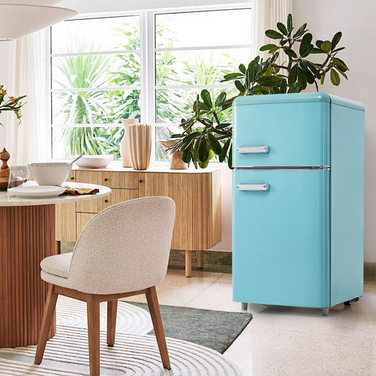 KÜHL-GEFRIER-KOMBINATION MIT GEFRIERFACH, Doppeltür, Cyan, 46/89/45 cm - Türkis, Metall (51/50/95.8cm) - Rolipo