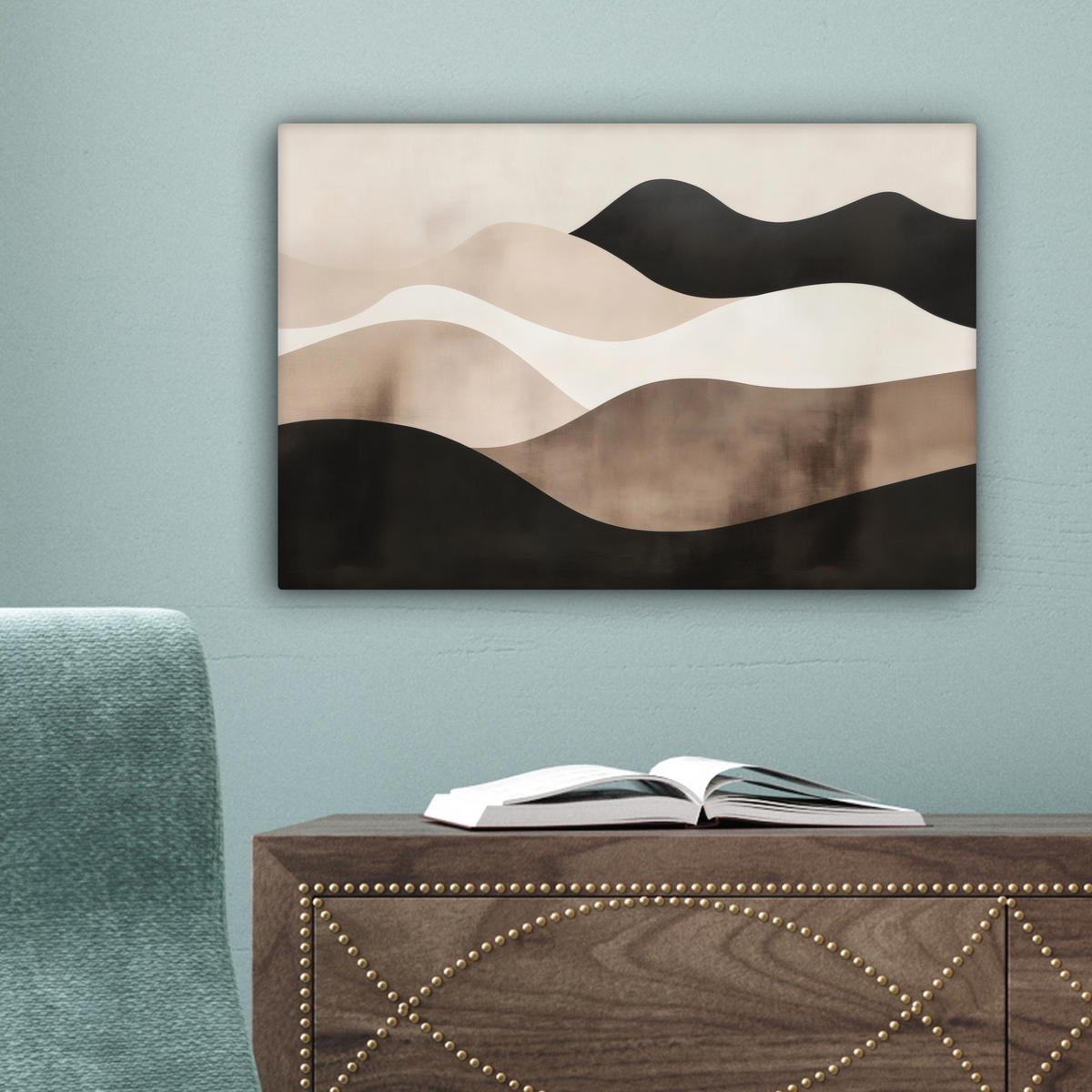 LEINWANDBILD Abstrakt - Landschaft - Wellen - Cremefarben 30x20 cm - Cappuccino, Textil (30/20cm) - MuchoWow