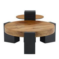 COUCHTISCH-SET 61/61/30 cm und 44/44/44 cm, 2 Ebenen, zerlegbar und flexibel nutzbar, Schwarz/Holzfarben - Schwarz, Holzwerkstoff (61/61/30cm) - Modfu