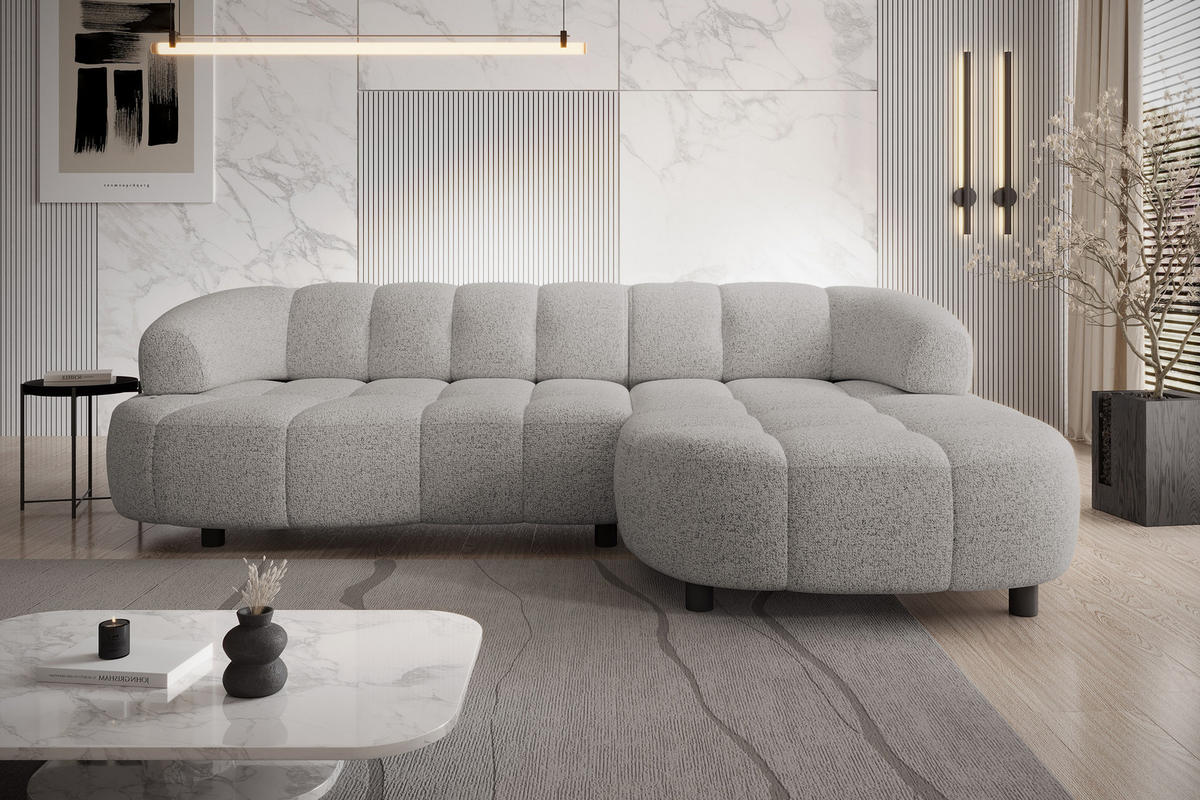 ECKSOFA Wesper S – Eckcouch mit Elektrischer Sitzverstellung, L-förmig, Freistehend, Relaxfunktion, 183x284x79 cm – Rechte, Hellgrau - Hellgrau, Holz/Textil (284/113cm) - DomoHome