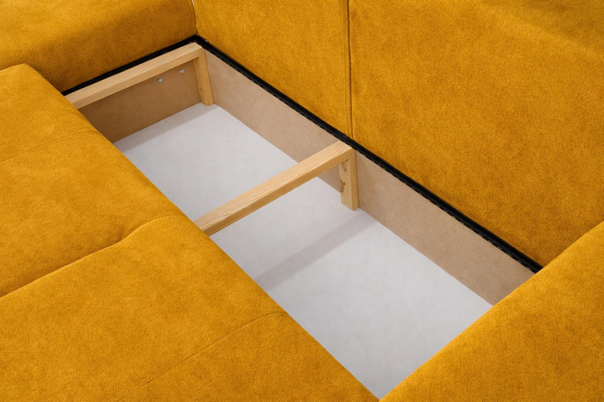 ECKSOFA Mit Schlaffunktion Und Bettkasten, Sofa L-Form Bingo L, Veloursstoff Salvador, Gelb, Links - Gelb, Holz (250/142cm) - Kaiser Möbel