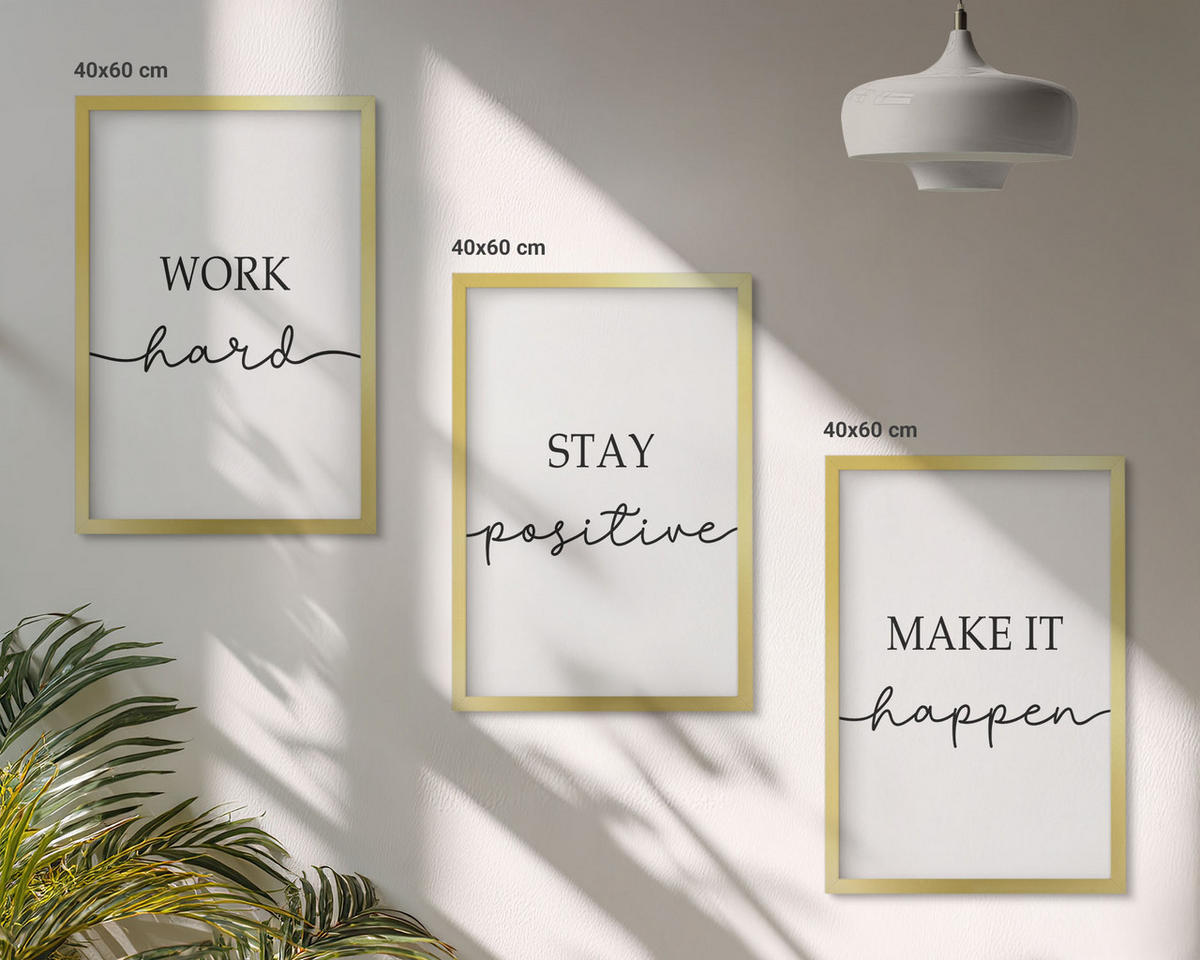 BILDER SET 3er Set - 40x60 cm Goldrahmen - Minimalistische Motivationsinschriften - Goldfarben, Kunststoff (40/60cm) - TULUP