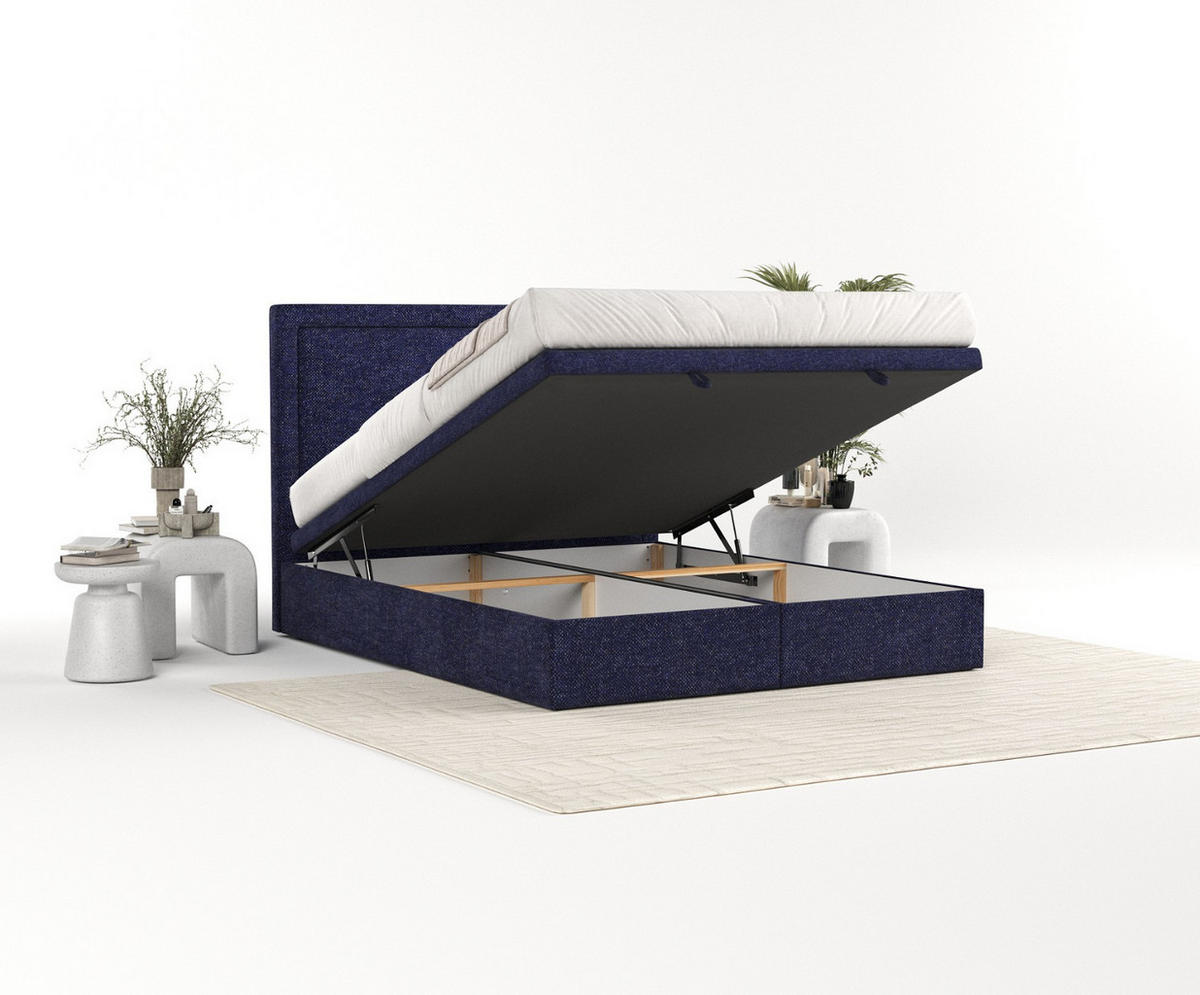 POLSTERBETT Salma mit Stauraum 200/200 cm Marineblau im Alta Stoff - Schwarz/Dunkelblau, Holz/Holzwerkstoff (200/200cm) - AltaBeds
