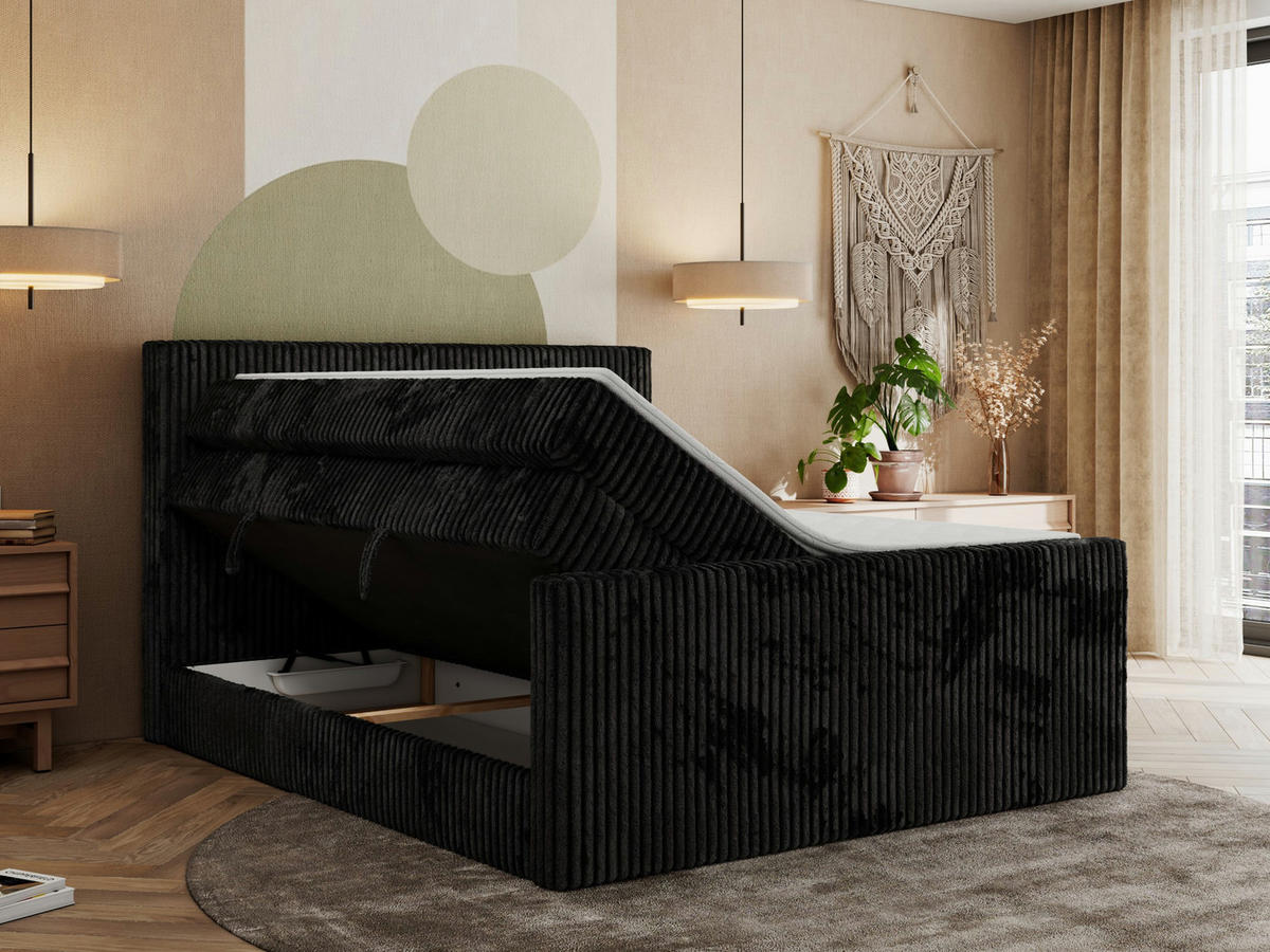 BOXSPRINGBETT TILIANO KING DUO 140/200 - Schwarz Cord - H4 - Schwarz, Textil (140/200cm) - MKS