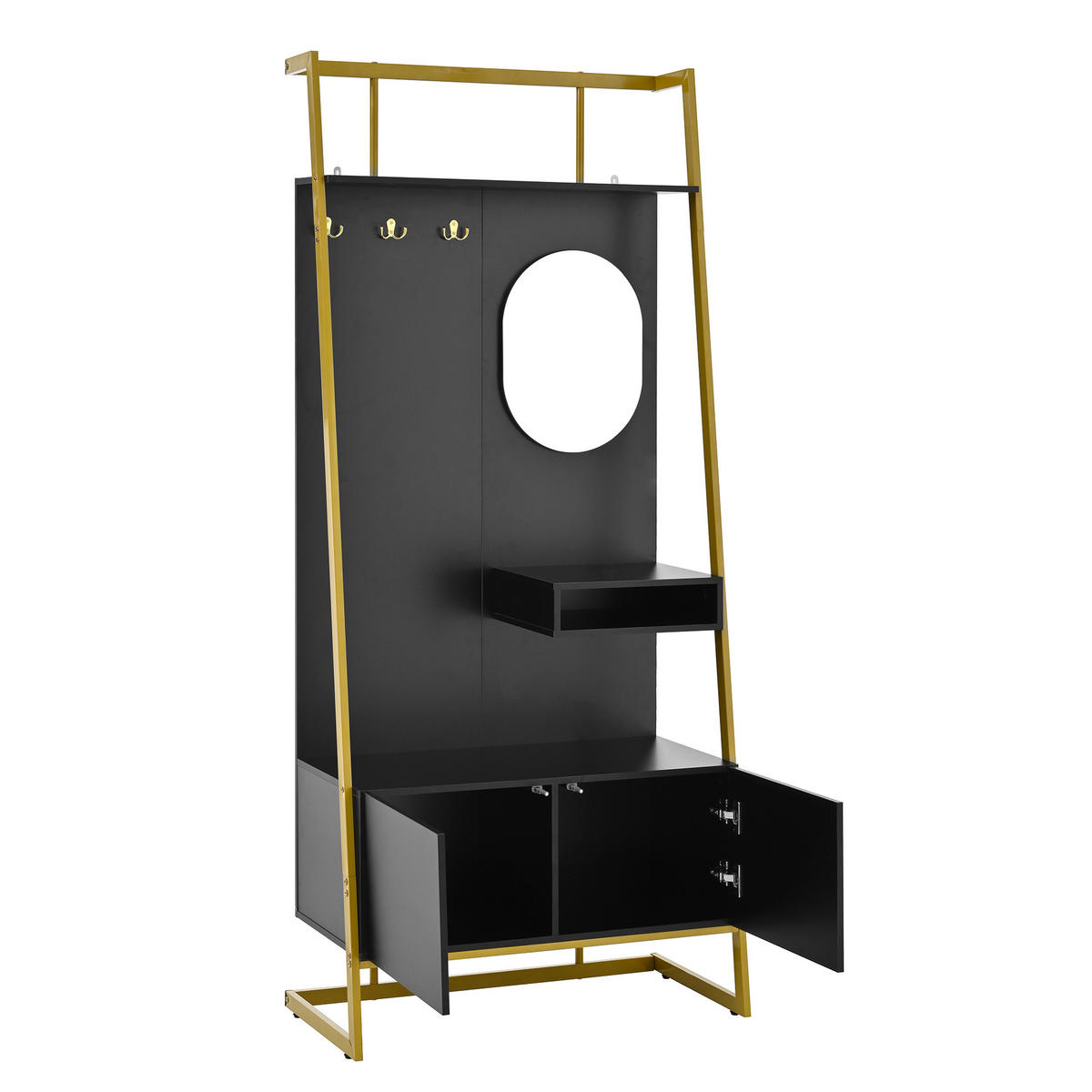 STANDGARDEROBE mit Spiegel und Schuhablage 78/38,5/180,5 cm in Schwarz - Schwarz, Holzwerkstoff (78/180.5/38.5cm) - BEAOK
