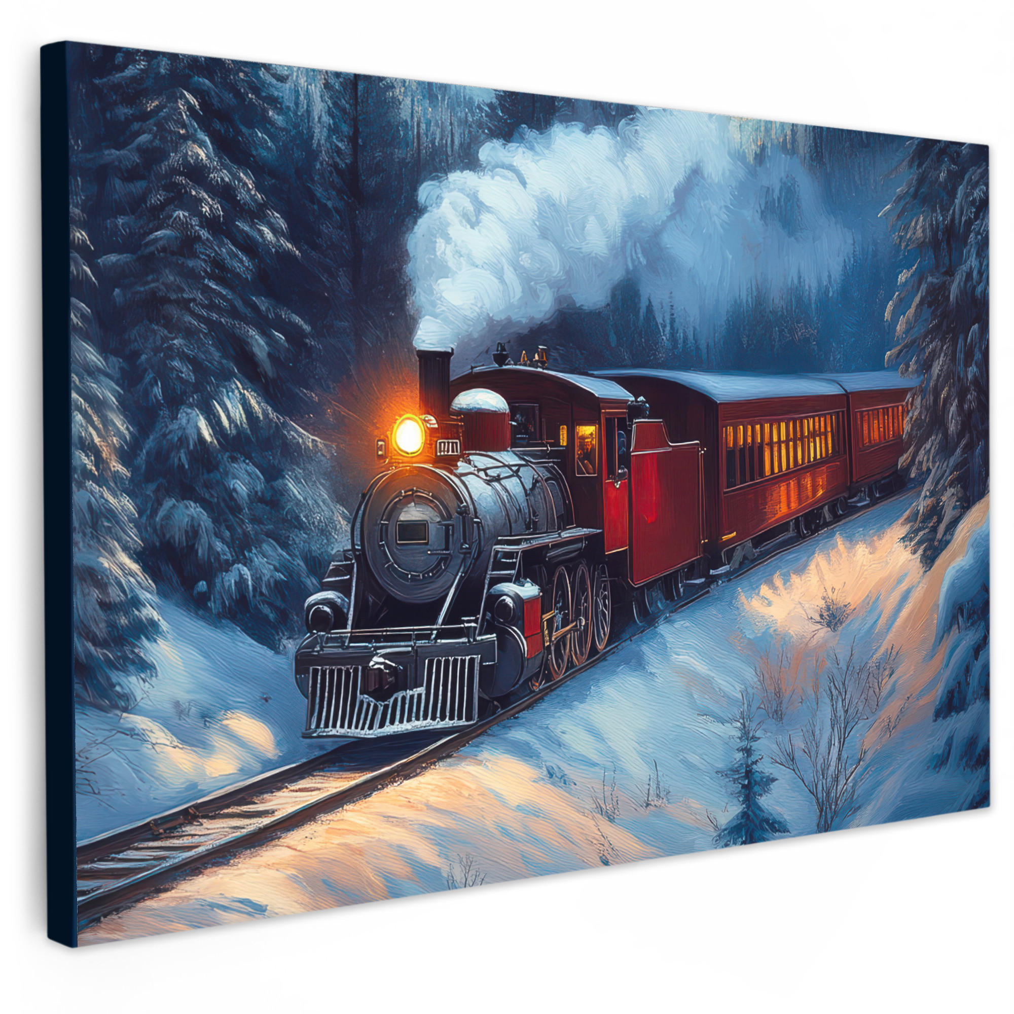 MuchoWow OBRAZ NA PLÁTNĚ Vlak - Vánoce - Sníh - Vánoční vlak 90x60 cm