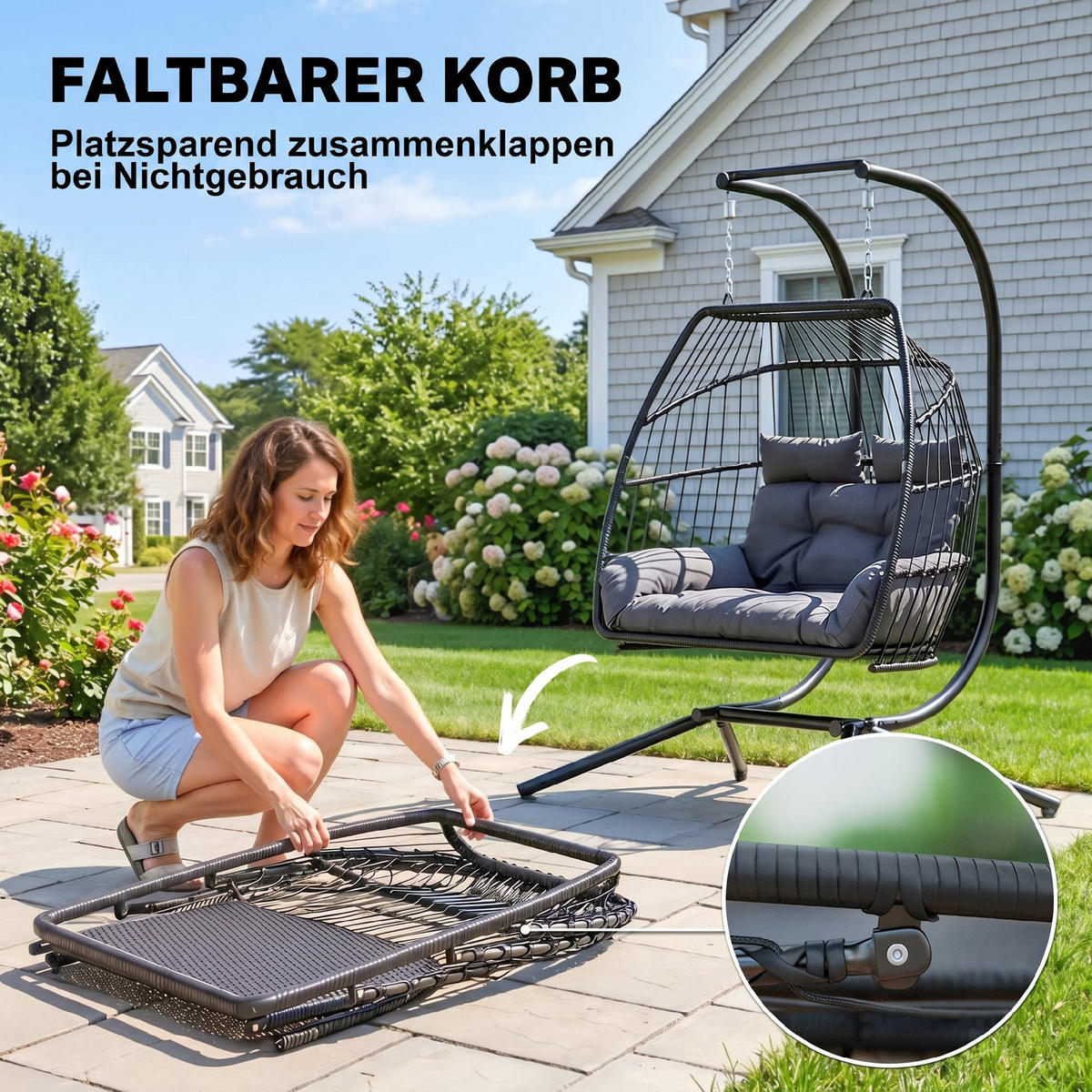 RATTAN-STUHL Dunkelgrau 170.0/100.0/185.0cm - Dunkelgrau, Metall (100/185/170cm)